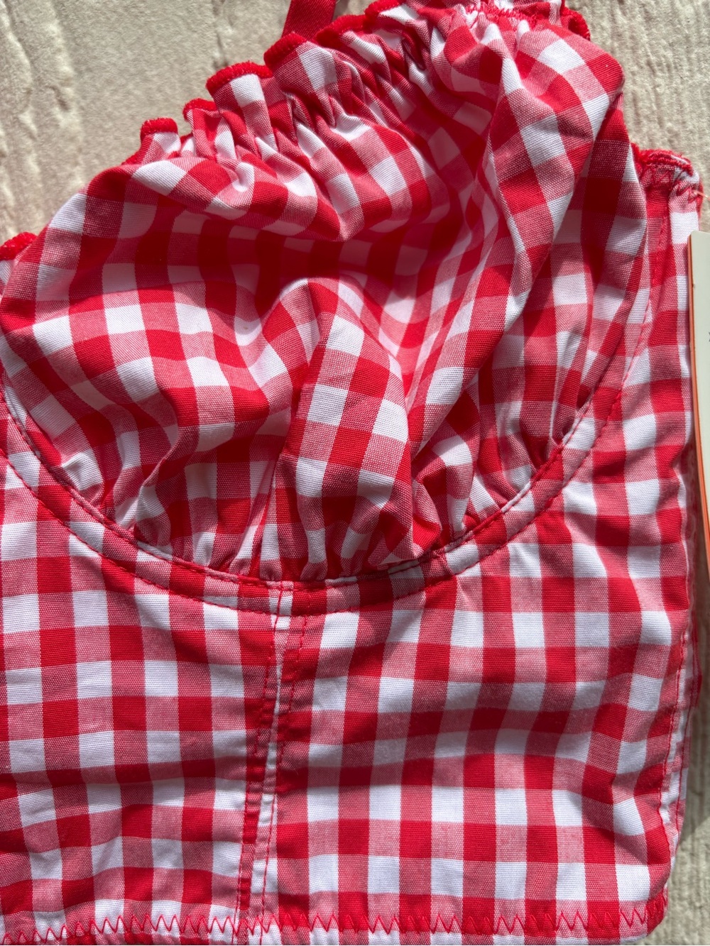 Colsie Gingham Woven Corset Bra in Cosmic Red. Size S NWT - Picture 5 of 9